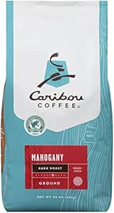 Caribou Coffee, Mahogany Dark Roast, 20 oz. Bag, Dark Roast Blend of El Salvador, Sumatra, &amp; Guatemala Coffee Beans, Earthy, Dark, &amp; Bold, with A Raw Sugar Finish, Arabica Coffee; Sustainable Sourcing