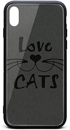 Best Phone Case for iPhone X I Love Cats Face Rubber Frame Tempered Glass Covers Protective Shock-Absorption Skid-Proof Never Fade Cell Cases New Fancy