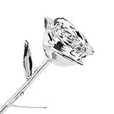 ZJchao Silver Gold Rose Gifts for Women Mother's Day Long Stem Dipped 24k Gold Rose in Gift Box Best Valentine's (Silver)