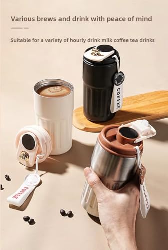 Copo Térmico Café 450ml Inox com Display Digital LED de Temperatura, Antivazamento, Portátil com Alça e Tampa, Isolamento a Vácuo, Mantém Bebidas Quentes e Frias por Horas (Prata/Inox)