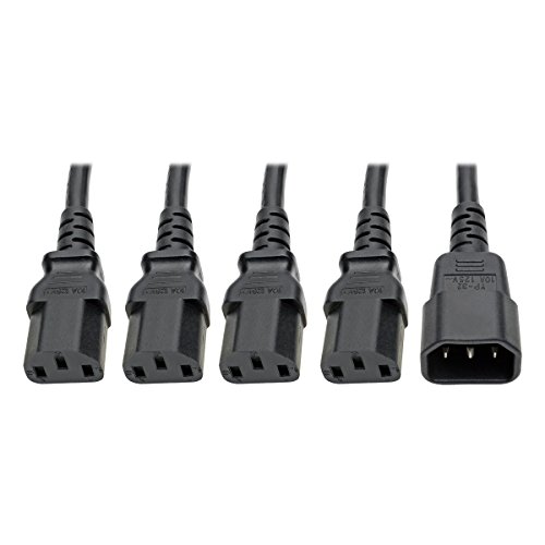 Tripp Lite Y Splitter Computer Power Cord 10A 18AWG C14 to 4xC13 Black 18in 18