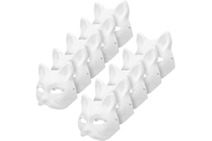 LIANXIAW 10PCS Cat Mask Therian Masks, White Paper Pulp Blank Cat Masks to Paint Blank Animal Dress Up Masks DIY White Masks Half for Masquerade Halloween Kids Cosplay Masks Costume Party Favors