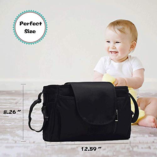JYSW Baby Stroller Organizer, Baby Stroller Caddy with Multiple Pockets and Shoulder Strap Fits for Universal Stroller to Storage Phones, Wallets, Toys, Diapers and Tissue (Black)