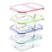 RENPHO [4-Pack, 36oz] Glass Meal Prep Containers 3 Compartment - Glass Bento Box Glass 3 Compartment Food Containers with Airtight Lids Glass Lunch Boxes - Microwave,Oven,Freezer,Dishwasher Safe