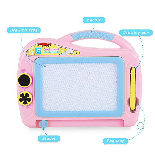 Magnetic Doodle Board with Enclosed Back Panel for Toddlers, Travel Size Magnetic Thicken Drawing Writing Tablet-Erasable Mini Sketching Pad Creative Toys with 2 Stamps for Kids Birthday Gifts - Thumbnail 4