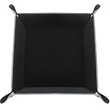 HappyDavid Jewelry Leather Tray Bedside Storage Tray Box for Key Phone Coin Wallet Watches ect (black/velvet inner)