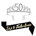 50th Birthday Decorations Party Supplies Birthday Tiara and Sash Black Glitter Satin Sash and Crystal Tiara