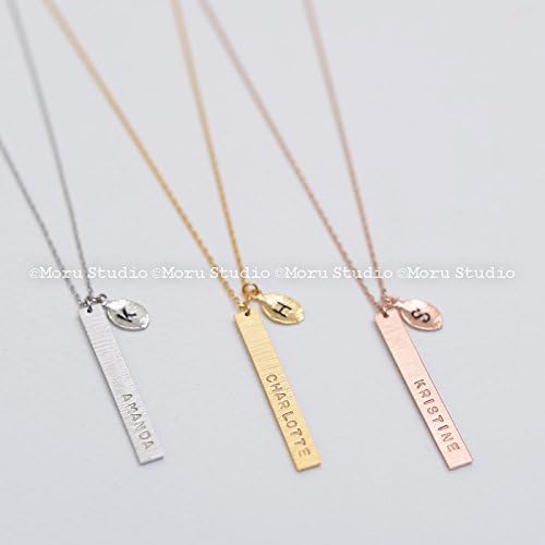 Personalized Vertical Bar Leaf Necklace/ Custom Name Family Tree Necklace/ Mom Necklace, Birthday, Mothers Day, Grandmother, Aunt Gift, Bridesmaid Necklace 009-3