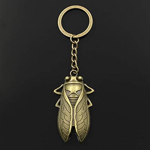Key Chains - Fashion 30mm Key Ring Metal Key Chain Keychain Jewelry Antique Silver Plated Summer cicada 6233mm Pendant - by ptk12-1 PCs