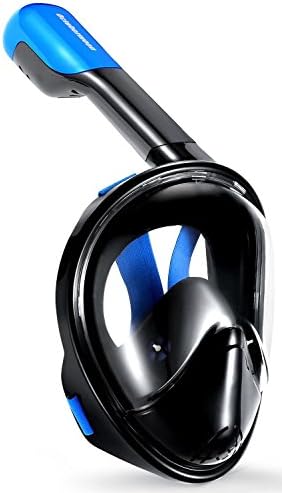 Octobermoon Original Second Gerneration 180°view Panoramic full face Snorkel Mask,with anti-fog anti-leak snorkeling Design,See More water world Larger Viewing Area (Full Black II, Large/Extra Large)