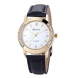 Geneva Fashion Women Wrist Watch,Outsta Diamond Analog Leather Quartz Watches Bracelet for Women Great Gift (Black)