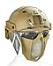 Jadedragon PJ Tactical Fast Helmet & Protect Ear Foldable Double Straps Half Face Mesh Mask & Goggle (Tan)