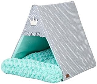 DINGDOUNG PET Loverly Pet House Tent Cushion Soft Cosy Relax TIPI House Dot-Mint Grey