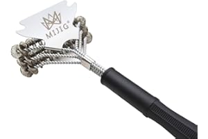 MIJIG Bristle-Free Grill Grate Cleaning Brush and Scraper with Stainless Steel Triple Helix Head (Safe for Charcoal, Gas, Electric, and Porcelain Grills)