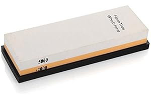 HornTide 2000/5000 Grit Combination Whetstone, Two-Sided Knife Sharpener, 7-Inch Sharpening Stone, Plastic Stand Included