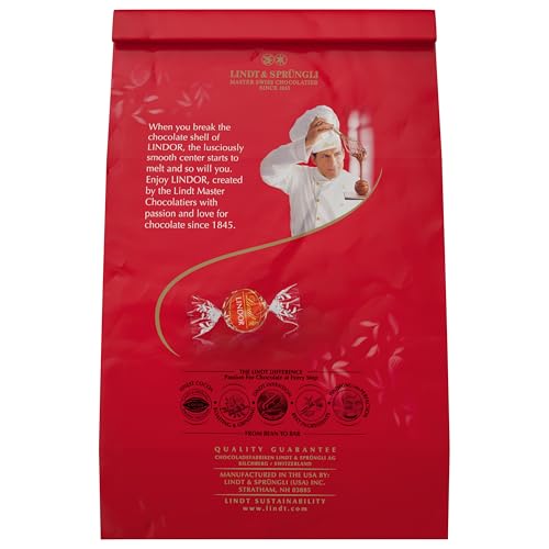 LINDT LINDOR MILK CHOCOLATE CANDY TRUFFLES, MILK CHOCOLATE WITH MELTING TRUFFLE CENTER, 15.2 OZ. BAG