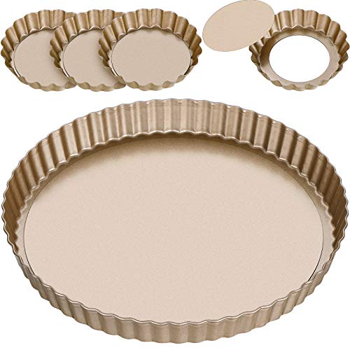 9 Inch and 4 Inch 5 Pack Tart Pan Removable Bottom Quiche Pan NonStick Pie Tart Baking Dish Pan