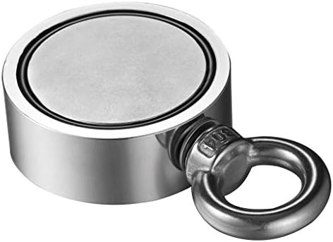LCLrute Magnetic Hook Double Side Neodymium Metal Pulling Force Round Neodymium Magnet Detector Fishing Kit+10M Rope,60mm/300KG (Sliver)