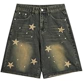 IDEWO Jorts Y2k Star Jeans Baggy Jorts Jean Shorts Denim Shorts Wide Leg Jeans Unisex Y2k Shorts Grunge Pants