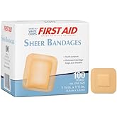 American White Cross First Aid Sheer Plastic Adhesive Spot Bandage Sterile 1-1/2 X 1-1/2 Inch 100 per Box