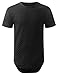 URBANCREWS Mens Hipster Hip Hop Basic Solid Quilted Longline T-Shirt Black, M