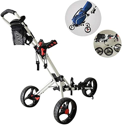 TUHFG Golf Push Cart Foldable 3 Wheel Push Cart Golf Trolley with Lockable Front Wheel Lightweight Pull Carts One Second to Open and Close
