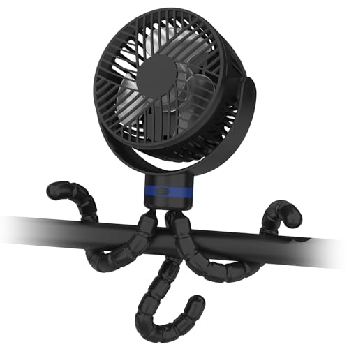 ITSHINY Ventilador Carrito Bebe, Ventilador Portatil, 8000 mAh Ventilador Coche, Ventilador de Escritorio, Ventilador de Mano 4 Velocidades para Cuna, Bicicleta, Cinta de Correr
