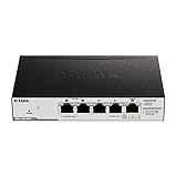 D-Link PoE Switch, 5 Port Smart Managed Gigabit Ethernet Extender Pass Through Fanless Desktop or Wall Mountable (DGS-1100-05PD)