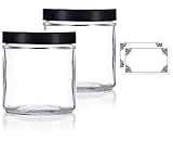 Large Clear Thick Glass Straight Sided Jar - 16 oz / 480 ml (2 pack) + Labels