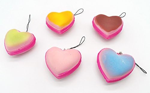 5 Cute Squishy Assorted Colors Heart Bread Charm Mascot Strap Set ~US Seller~