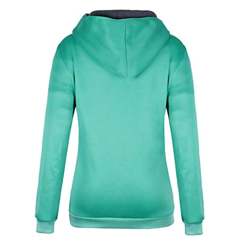YANG-YI Women Long Sleeve Hoodie Sweatshirt Sweater Hooded Cotton Coat Pullover Blouse (M, 1-Green)