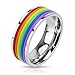 STR-0041 Stainless Steel Rainbow Rubber Striped Band Ring(12)