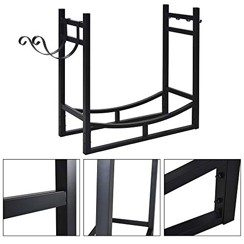 Firewood Rack Indoor Outdoor, 3ft Log Rack Fire Wood Holders Storage Carrier by Patio Guarder, Heavy Duty Steel Log Holder with Kindling Holder for Backyard Garden Firepit Fireplace, Black - Thumbnail 3
