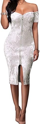 HN Womens Velvet Backless Dress Loose Ladies Party Evening Mini Dress (S, White)