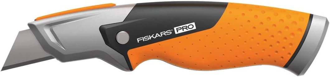 Fiskars CarbonMax Fixed Utility Knife, Length 18.2cm, Stainless Steel Blade/Plastic Handle, Black/Orange, 1027222