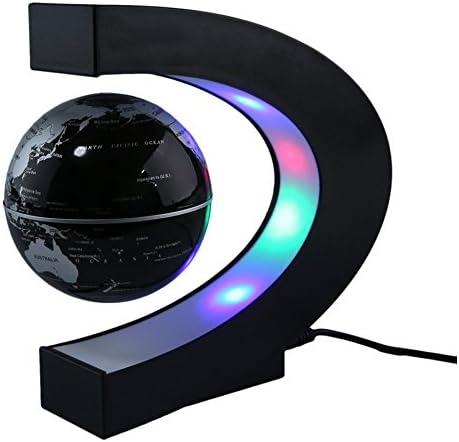 C Shape Magnetic Suspension Anti-Gravity Levitating Terrestrial Globe with White LED lights for Education Demo Home Desk Decoration (Black)