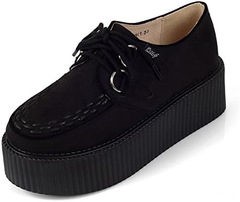Women's Handmade Suede Lace Up Flat Platform Creepers Shoe