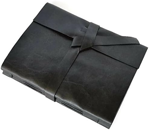 Handmade Black Leather Journal, Lined Writing Notebook, Diary, Plain Travel Journal, 6x8 inches, Lined Pages