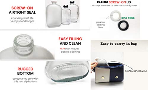 6 Packs Small Juice Mini Glass Liquor Wine Bottles for Beer Milk Beverage Perfume Oil Sauce Whiskey Soda Liquid Storage Honey Drink Containers with Leak Proof Cap (100ML/3.38OZ, Frosted Glass)