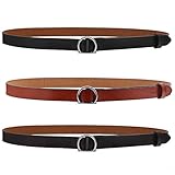 ANDY GRADE Set of 3 Women's Genuine Cowhide Leather Stylish Thin Dress Belt Fashion Vintage Casual Skinny Belts for Jeans Shorts Pants Summer for Women With Alloy Buckle By (Black,Brown,Orange)