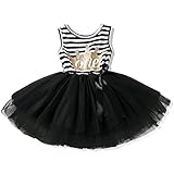 NNJXD Girl Shinny Stripe Baby Girl Sleeveless Printed Tutu Birthday Dress Size (80) 10-12 Months Gold&Black