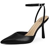 QIY Closed Toe Ankle Strap Heels Women Pumps Pointed Toe Heeled Sandals for Women Stiletto Wedding Dress Shoes