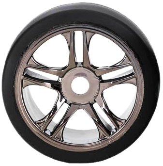 Traxxas 6477 S1 Compound Slick Tires Pre-Glued on Black Split-Spoke Wheels (rear)