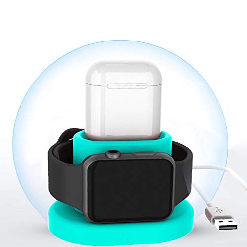 Cywulin Charging Dock Stand Designed for Apple Watch Series 4 3 2 1 AirPods Compact Charger Holder Cradle Bracket Station Portable Compatible for iWatch 44mm 42mm 40mm 38mm and AirPods (Green)