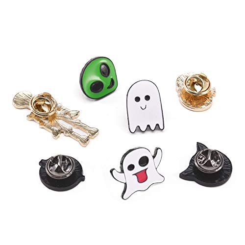 Linsoir beads Halloween Pins Skeleton/Ghost/Witch/Pumpkin Pin Badges 7 Designs Mixed Halloween Brooch Lapel Pins for Halloween Parties Spooky Pin Kids Party Favors