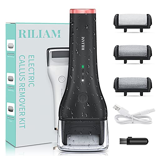RILIAM Feet Callus Remover, Electric Remover for Feet Rechargeable, Portable Electric Pedicure Kit for Dead/ Hard Cracked/ Dry Foot Skin, Foot Care Callus Remover Tool with 3 Roller Heads