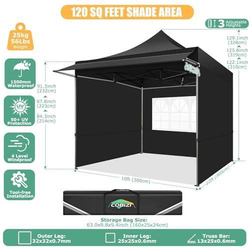 COBIZI 10x10 Pop Up Canopy Tent with Awning, Heavy Duty Commercial Gazebo, Waterproof & UPF 50+ image 25
