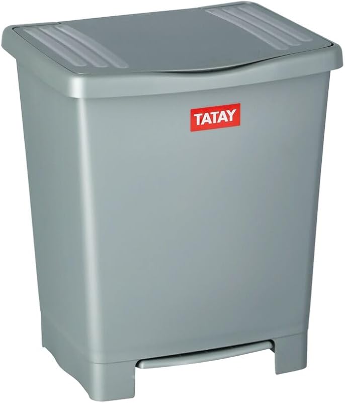 Lixeira para pedal tatay millenium, capacidade 23l, pedal retrátil, polipropileno, sem bpa, saco de lixo 30l, cinza, medidas 33,5 x 30 x 39cm