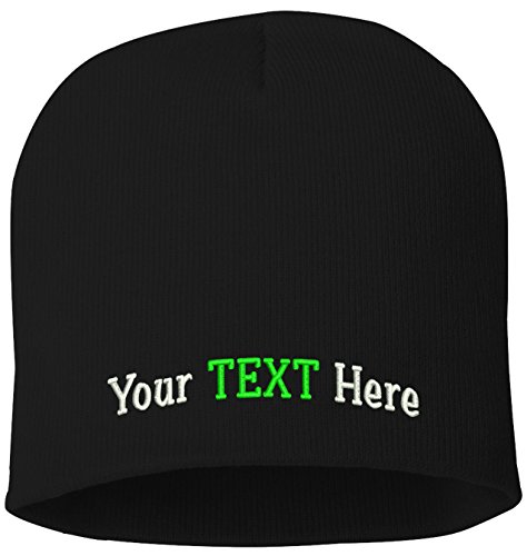 Peerless Skull Knit Hat with Custom Embroidery Your Text Here or Logo Here One Size SP08 (Black Knit W/Text, 1)