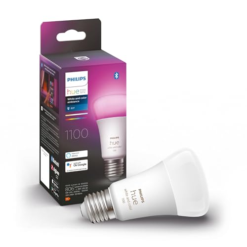 Philips Hue White & Color Ambiance E27 LED Glühbirne, 1100lm, 16 Mio. Farben, dimmbar, steuerbar via App und Stimme, kompatibel mit Amazon Alexa, 1er Pack, alte Generation